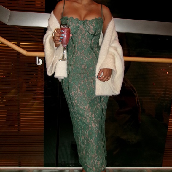 **SOLD** HOUSE OF CB Joelle Forest Lace Midi Dress - Picture 3 of 8
